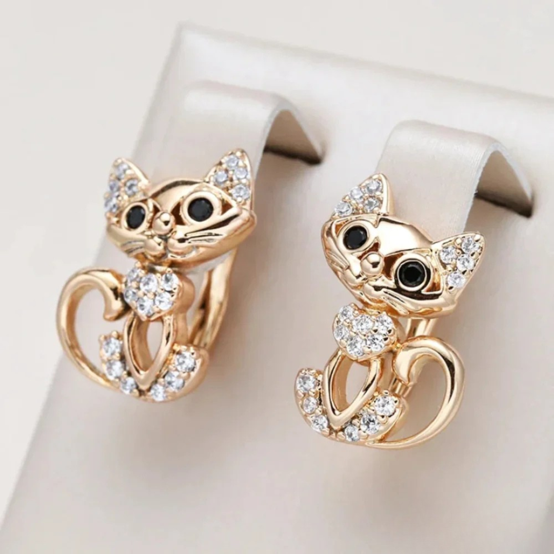 Boucles d’oreilles élégantes chat avec zircon