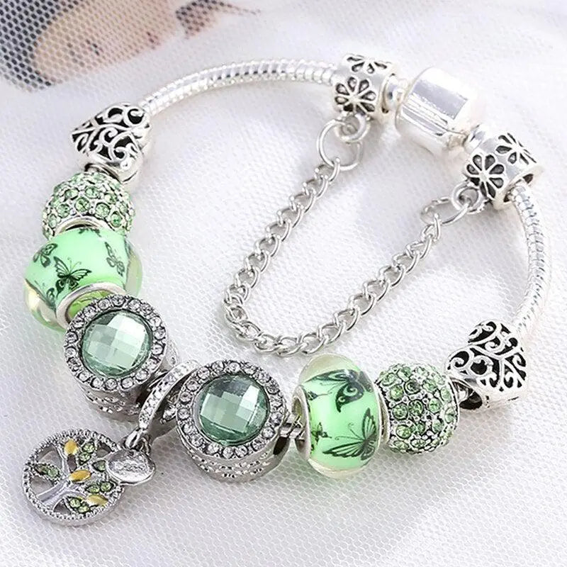 Bracelet chic en argent avec cristal vert
