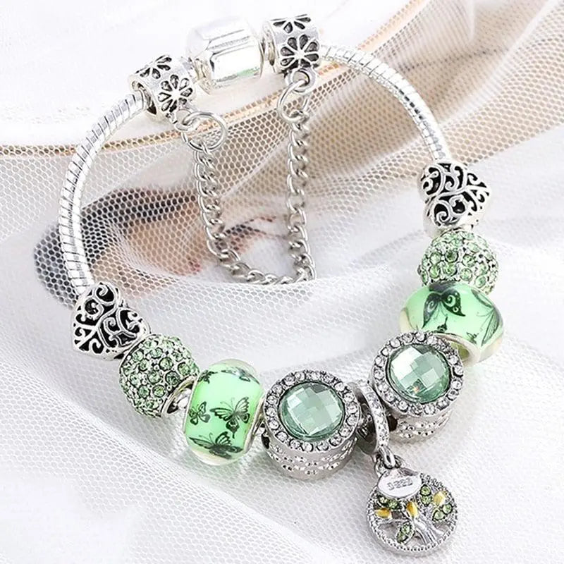 Bracelet chic en argent avec cristal vert