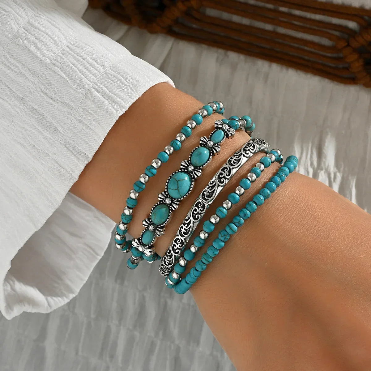 Ensemble de bracelets bohémiens à perles turquoise