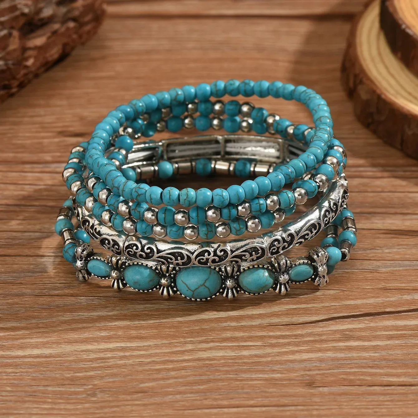 Ensemble de bracelets bohémiens à perles turquoise