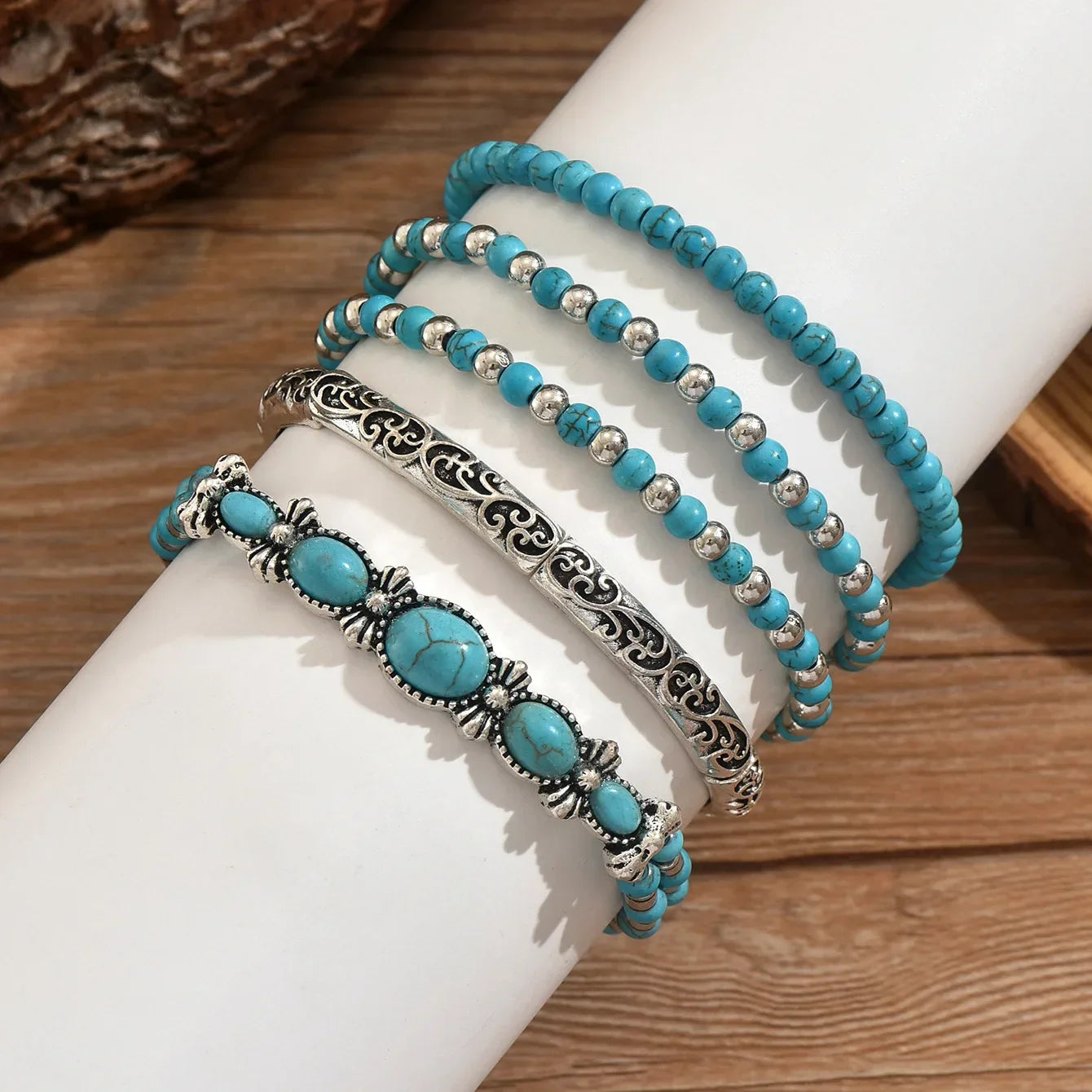 Ensemble de bracelets bohémiens à perles turquoise
