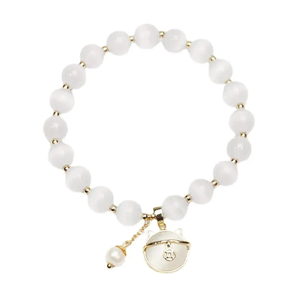 Bracelet à perles avec pendentif chat porte-bonheur
