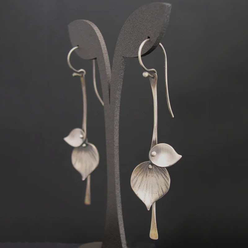 Boucles d’oreilles vintage feuille en argent