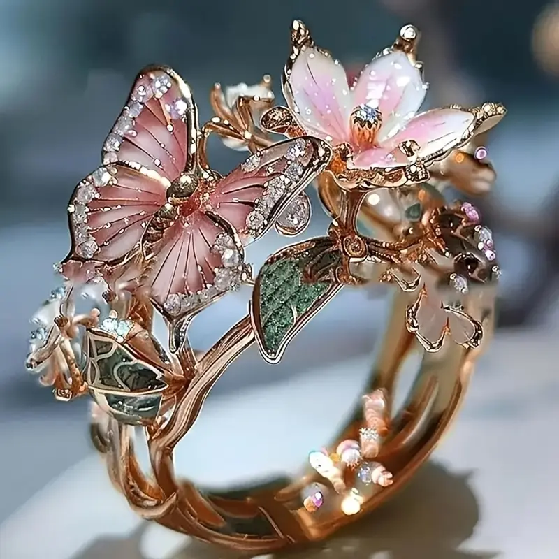 Bague papillon lumineuse d’inspiration naturelle avec zircon
