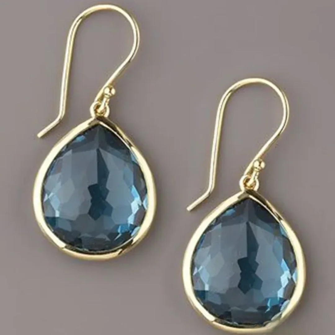 Boucles d’oreilles pendantes rétro avec cristal bleu