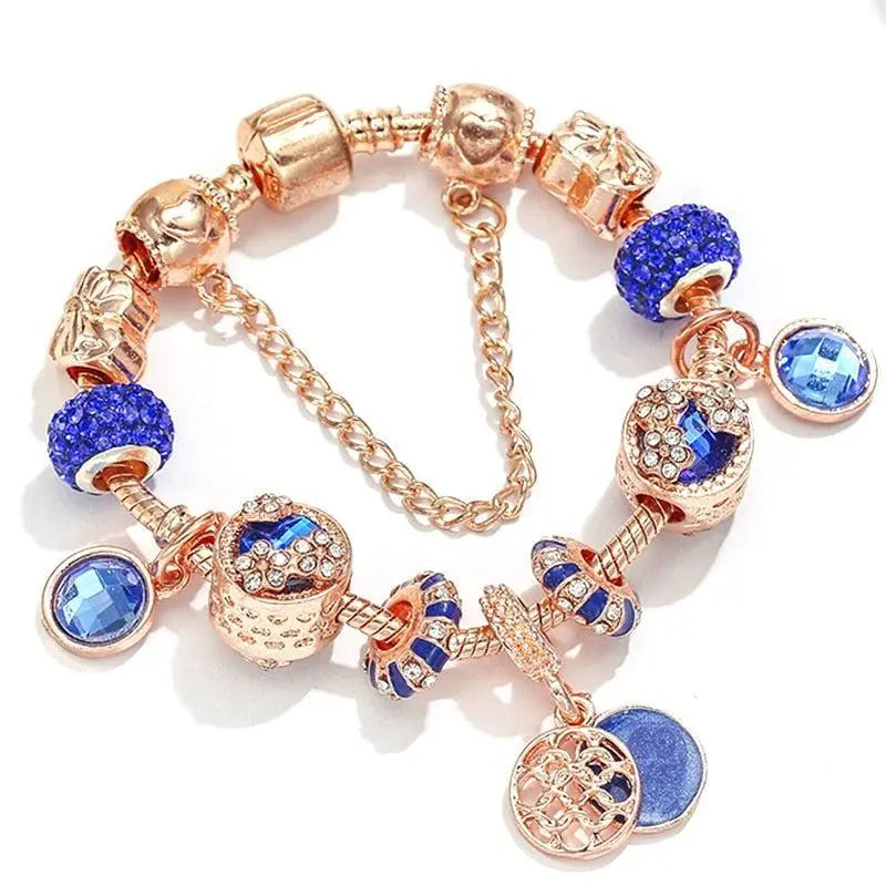 Bracelet en argent rose avec cristal bleu