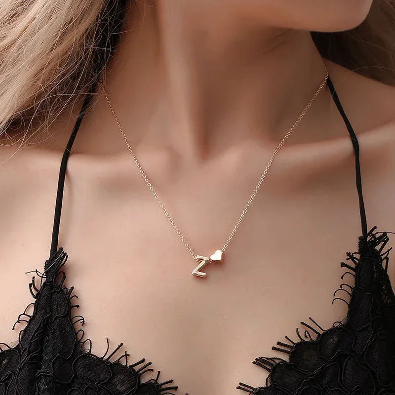 Elegant Gold Heart Initial Necklace