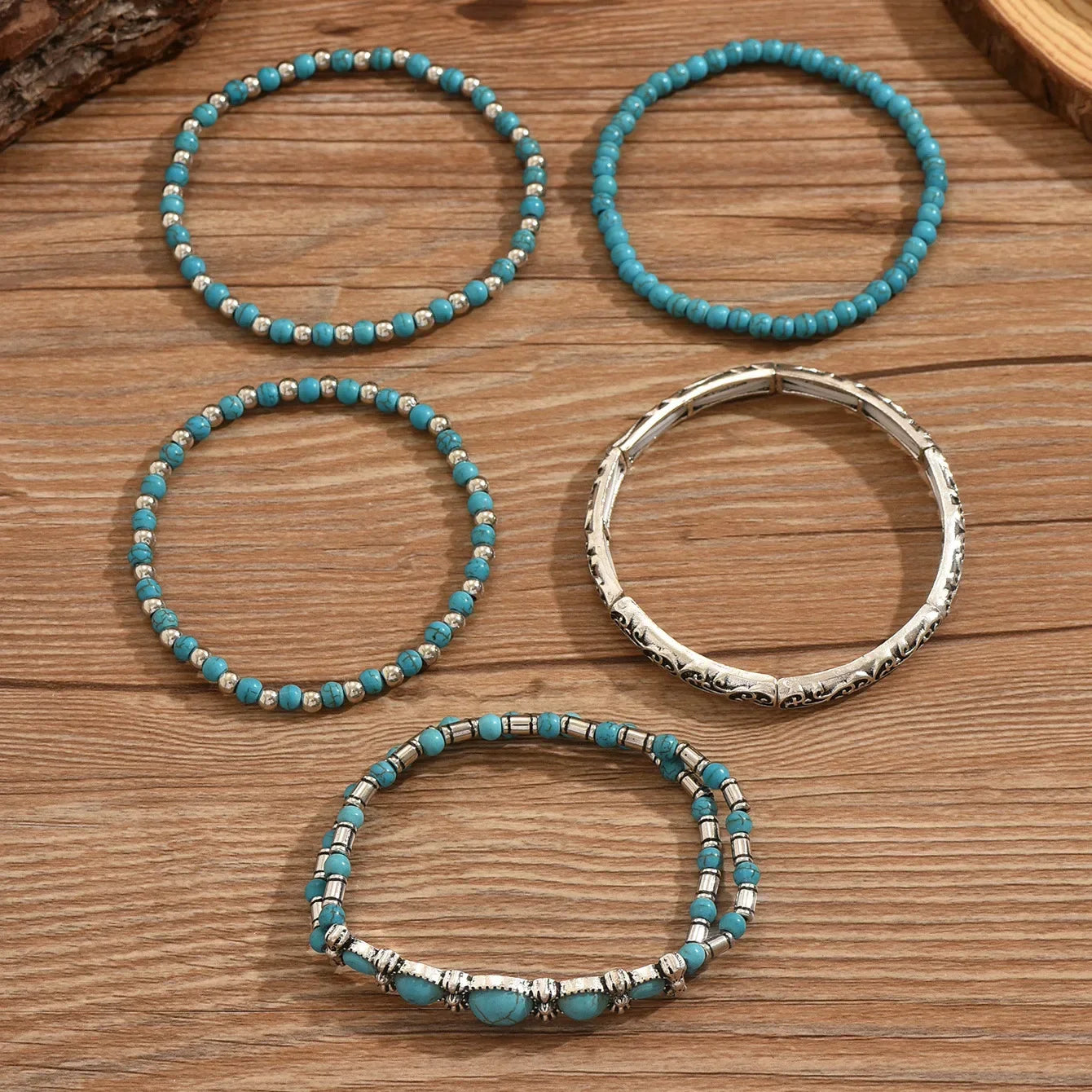 Ensemble de bracelets bohémiens à perles turquoise