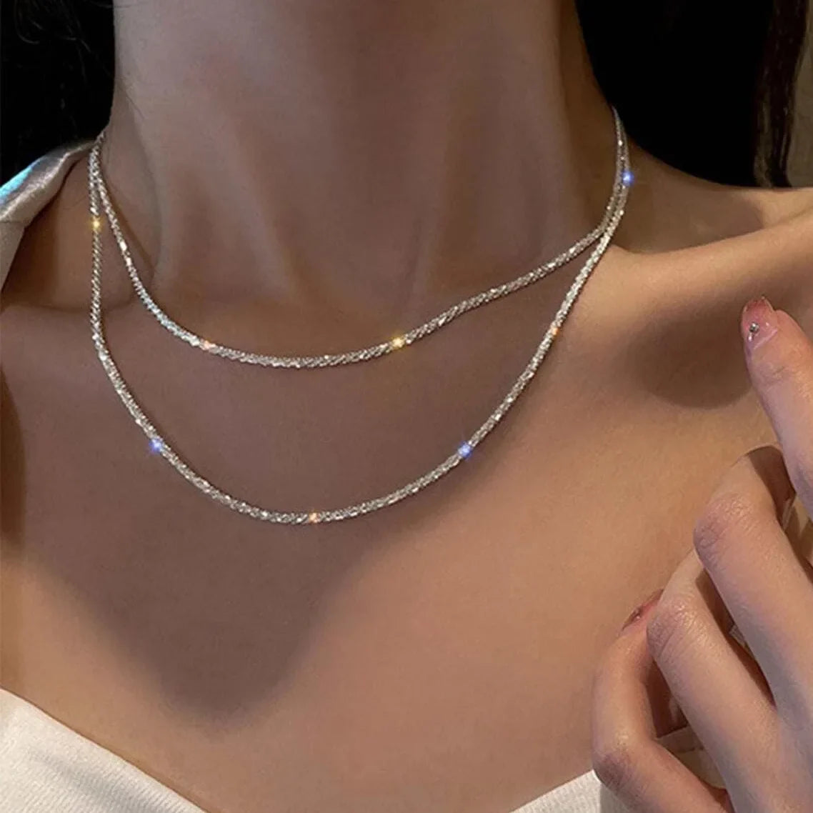 Collier à double couche avec cristal