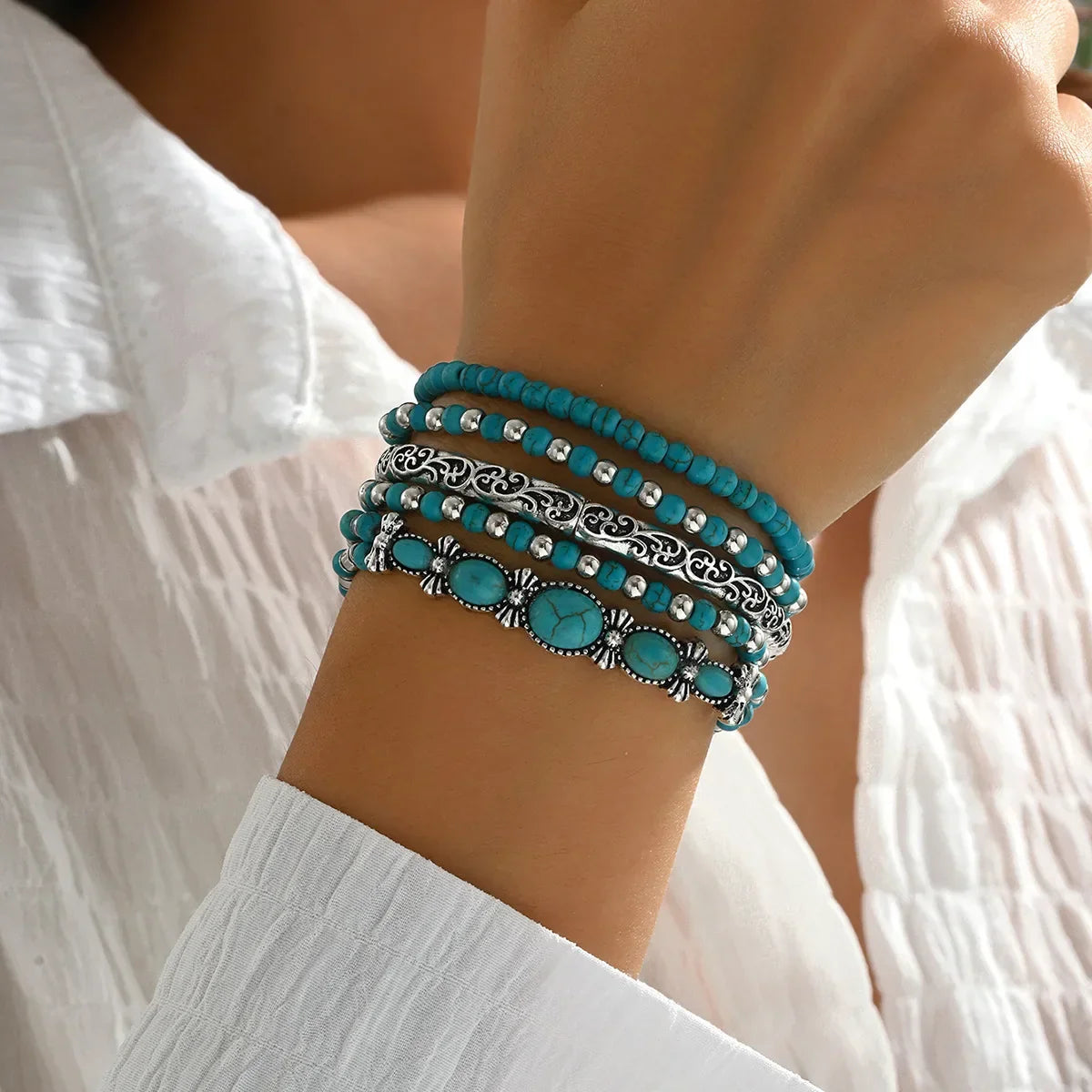 Ensemble de bracelets bohémiens à perles turquoise